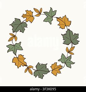 Hand drawn autumn leaf round frame vector doodle illustration Stock Vector