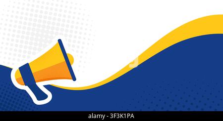 Banner with a loudspeaker on halftone background. Vector illustration Stock Vector