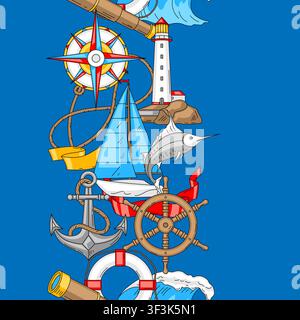 Nautical symbols seamless pattern. Travel and tourism texture. Retro style conceptual illustration. Stock Vector