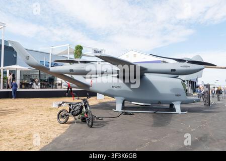 Beta Technologies, Beta Defense MV250 hybrid-electric autonomous aircraft on display at the Farnborough International Airshow 2026. Stock Photo