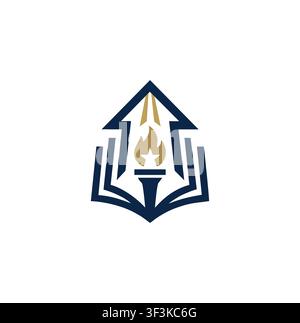 Professional Modern Torch Flame House Book Knowledge Logo Design Stock Vector