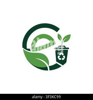Professional Modern Letter E Eco Recycling Trash Bin Logo Stock Vector