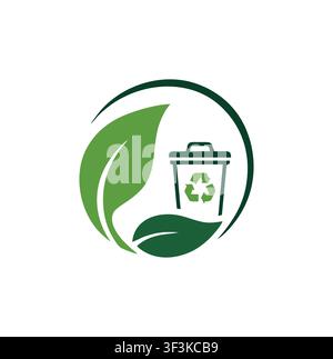 Professional Modern Eco Friendly Green Leaf Trash Bin Logo Stock Vector