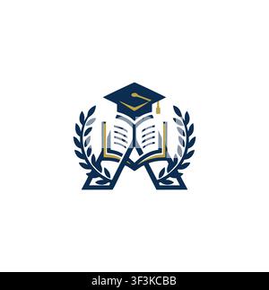 Professional Modern Academic Graduation Cap Book Crest Logo Design Stock Vector
