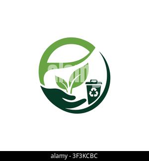 Professional Modern Hand Caring Plant Eco Recycle Logo Design Stock Vector