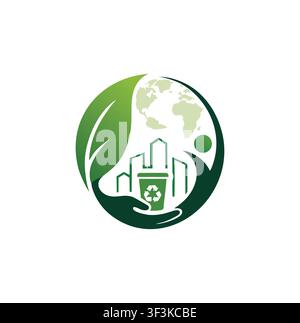 Professional Modern Eco Globe City Recycling Vector Logo Design Stock Vector