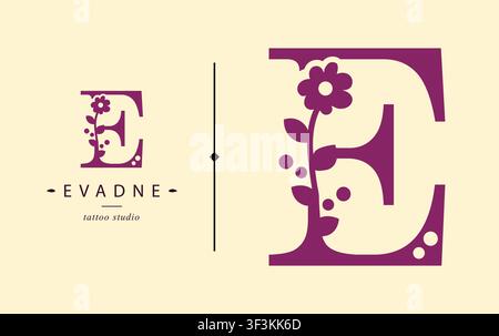 Logo, capital letter E. Monogram of Botanical Minimalistic, Initial. with Organic Plant Elements. Stock Vector