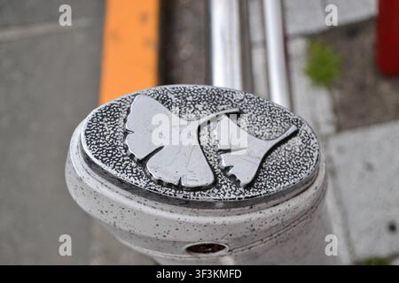 Decorative Stone Ornament with Floral Motif in Tokyo, Japan Stock Photo