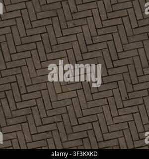 A close-up high-resolution top-down view of grey paving stones laid in a classic herringbone pattern. Stock Photo