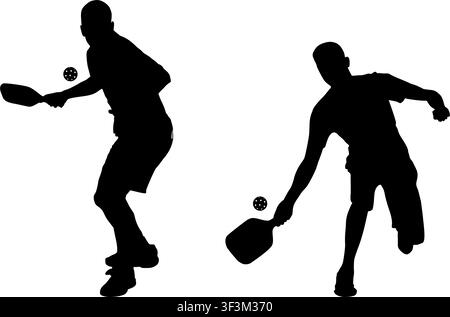 Silhouette of Pickleball Player in Action Isolated on transparent Background Dynamic Paddle Sport Athlete Stock Vector