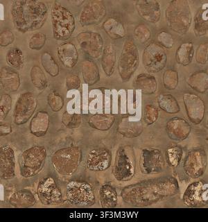 A close-up of a rustic masonry wall constructed from round river stones embedded in concrete mortar. Stock Photo