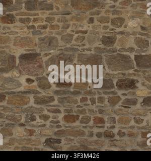 A high-resolution texture showing a layered stone wall constructed with natural mortar. Stock Photo