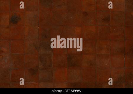 Dark Reddish Brown Dirty Square Floor Tiles Stock Photo