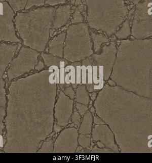 Close-up view of old cracked concrete pavement featuring deep fissures and weathered surface details. Stock Photo