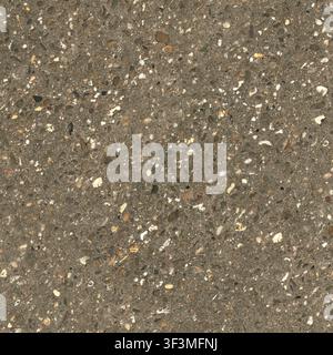 A close-up view of an aggregate concrete surface showing various sized pebbles and stones mixed in grey cement. Stock Photo