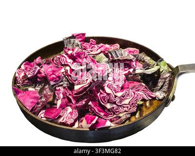 Red cabbage closeup and isolated as a png in a pan being sauteed Stock Photo