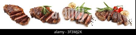 Delicious meat steaks isolated on white, set Stock Photo