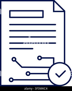 Smart contract document icon with circuit and checkmark. Vector illustration, flat design Stock Vector