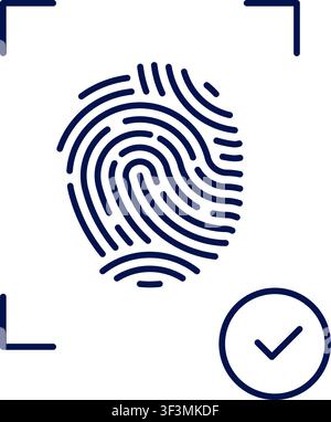 Biometric fingerprint scan icon with verified checkmark. Vector illustration, flat design Stock Vector