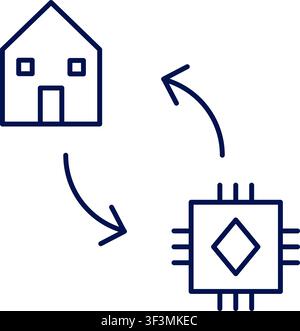 Asset tokenization icon with house and microchip. Vector illustration, flat design Stock Vector