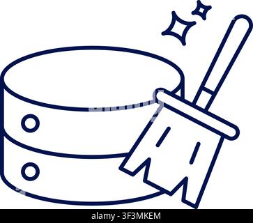 Data cleaning icon with database and broom. Vector illustration, flat design Stock Vector