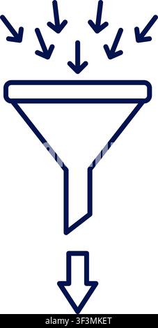 Data flow. Data filter funnel icon with input and output arrows. Vector illustration, flat design Stock Vector