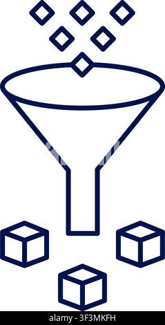 Data sorting. Data filter funnel icon with cubes and diamonds. Vector illustration, flat design Stock Vector