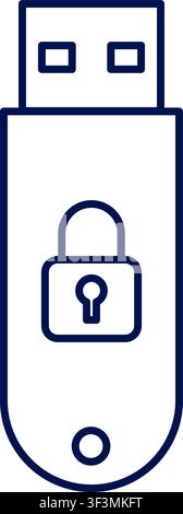 Physical security key icon with usb drive and padlock. Vector illustration, flat design Stock Vector
