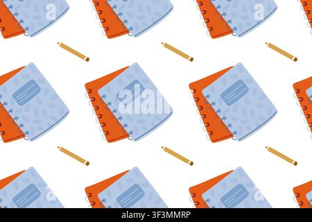 Seamless pattern with notebooks and pencil. School repeat design. Vector illustration for stationery wallpaper, back to school. Stock Vector