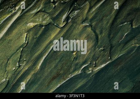 Dark olive green textured surface with golden streaks for natural organic background Stock Photo