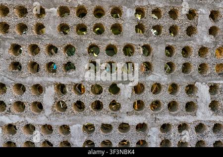Close-up of perforated volcanic concrete block wall on La Palma, Canary Islands, Spain. Stock Photo