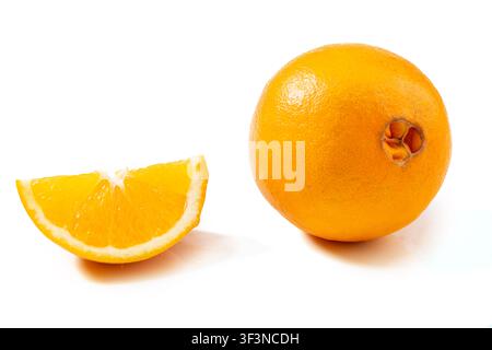 Fresh Navel Oranges Whole and Halved Showing Pulp Stock Photo