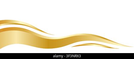 Golden wave ribbon abstract isolated on white background. Metallic gold gradient. Shiny metal frame. Vector illustration Stock Vector