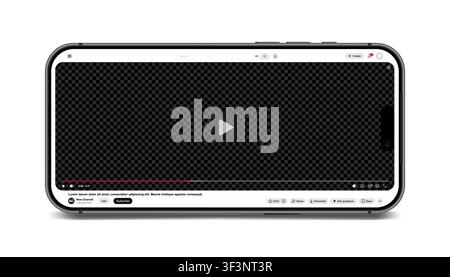 Video player streaming template light mode for web and mobile apps on smartphone screen with transparent display isolated on white background. Vector Stock Vector