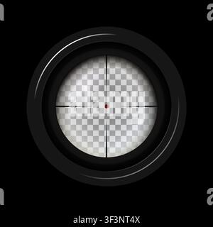 Photorealistic detailed sniper rifle scope aim isolated on black background. Crosshair holographic sight. Aim shoot focus cursor. Bullseye mark target Stock Vector
