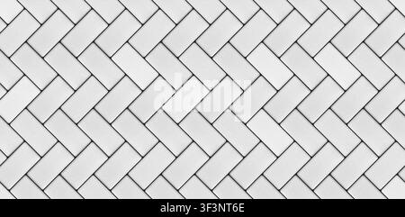 White herringbone seamless floor texture. Herring bone pattern. Ceramic zigzag style paving surface. Classical tessellation grid mosaic. Vector illust Stock Vector