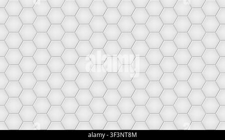Hexagonal seamless white realistic tiles texture. Hexagon kitchen tile pattern. Ceramic grey and white tiles pattern. Vector illustration Stock Vector