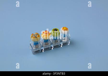 Artisan Food Keycaps Installed on Mechanical Keyboard Switch Tester Stock Photo
