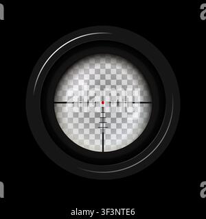 Photorealistic detailed sniper rifle scope aim isolated on black background. Crosshair holographic sight. Aim shoot focus cursor. Bullseye mark target Stock Vector