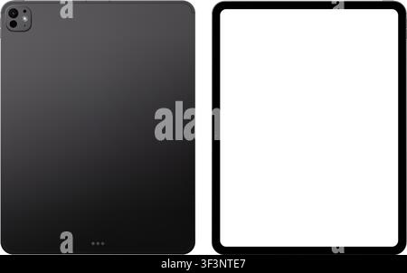 Photorealistic detailed modern black tablet mockup. Front and rear view isolated on transparent background. Vector PNG Stock Vector