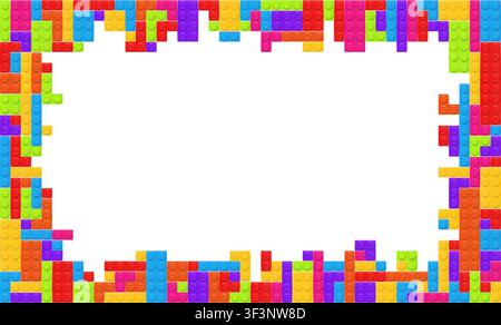 Realistic multicolor Lego plastik constructor frame isolated on transparent background. Play and build concept. Vector editorial PNG Stock Vector
