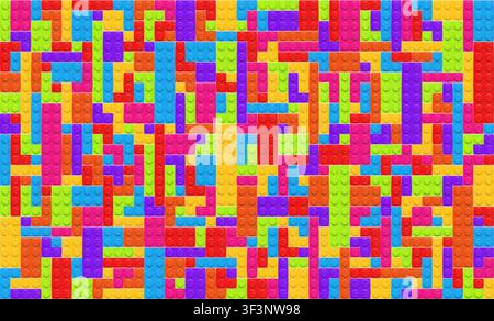 Realistic multicolor Lego plastik constructor background. Play and build concept. Vector editorial illustration Stock Vector
