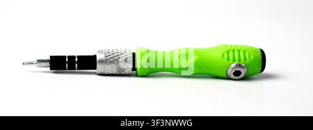 Green Screwdriver Tool Isolated on White Background Stock Photo