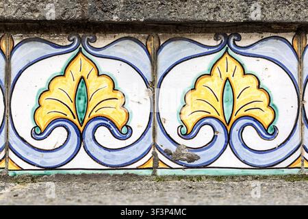 2 symmetrical floral patterns, hand-painted ceramic steps of Scala di Santa Maria del Monte in Caltagirone, Sicily, Italy Stock Photo