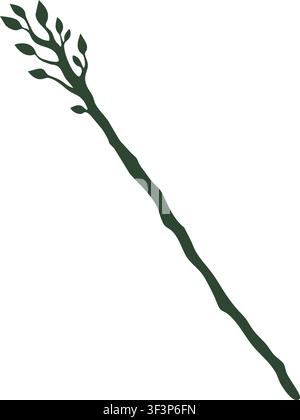Minimal illustration of a thin branch like wand with a small leafy tip and an organic fantasy appearance Stock Vector