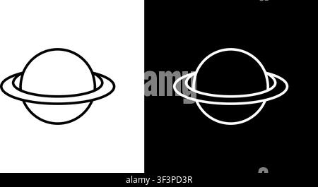Planet With Rings Line Icon Set. Astronomy, Space Exploration, And Celestial Bodies Outline Symbol Collection. Saturn Representation. Editable Stroke Stock Vector