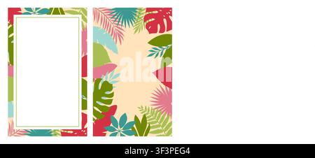Two colorful tropical frames with exotic plant leaves flat Stock Vector