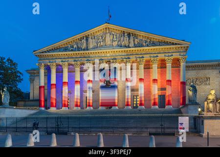 PARIS, FRANCE - JULY 23, 2026: French Senate at Palais du Luxembourg with patriotic blue white red art installation in Paris, France Stock Photo