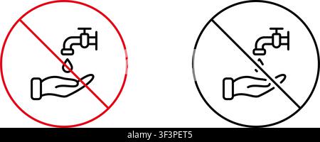 No Water Usage Prohibition Line Icon Set. Water Conservation And Drought Awareness Outline Symbol Collection. Environmental Protection And Resource Stock Vector