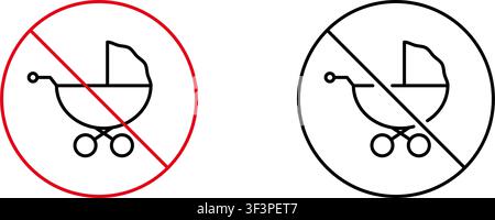 No Baby Stroller Allowed Line Icon Set. Prohibition Of Baby Carriage In Restricted Areas Outline Symbol Collection. Child Safety And Regulation Stock Vector
